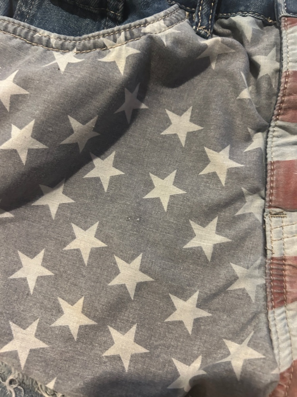 YMI Women's Flag Print Denim Shorts - Faded Blue & Red - Picture 4 of 9